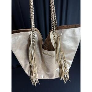 Lilly Pulitzer La La tote with cork interior Gold fringed new with tags
